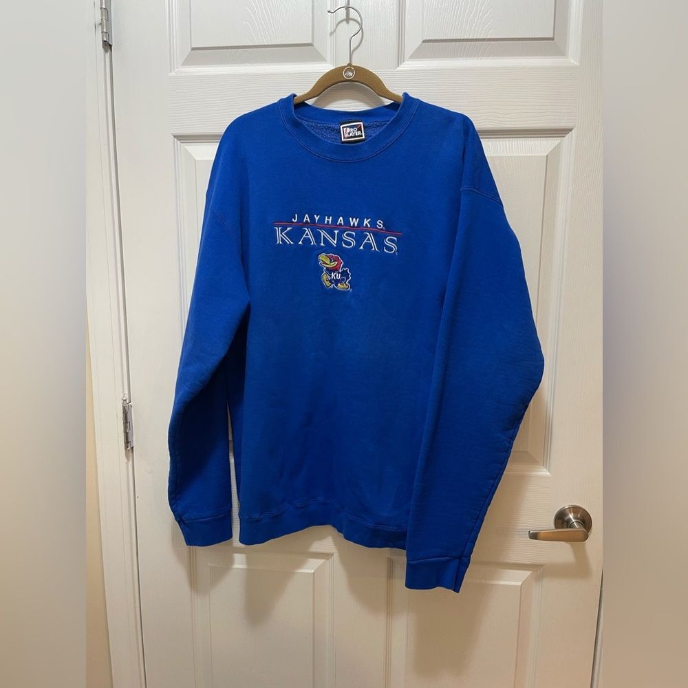 Pro Player Mens Pullover Sweatshirt Kansas Jay Hawks Size XXL Blue VTG 90's